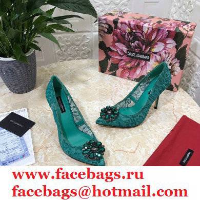 Dolce  &  Gabbana Heel 10.5cm Taormina Lace Pumps Green with Crystals 2021